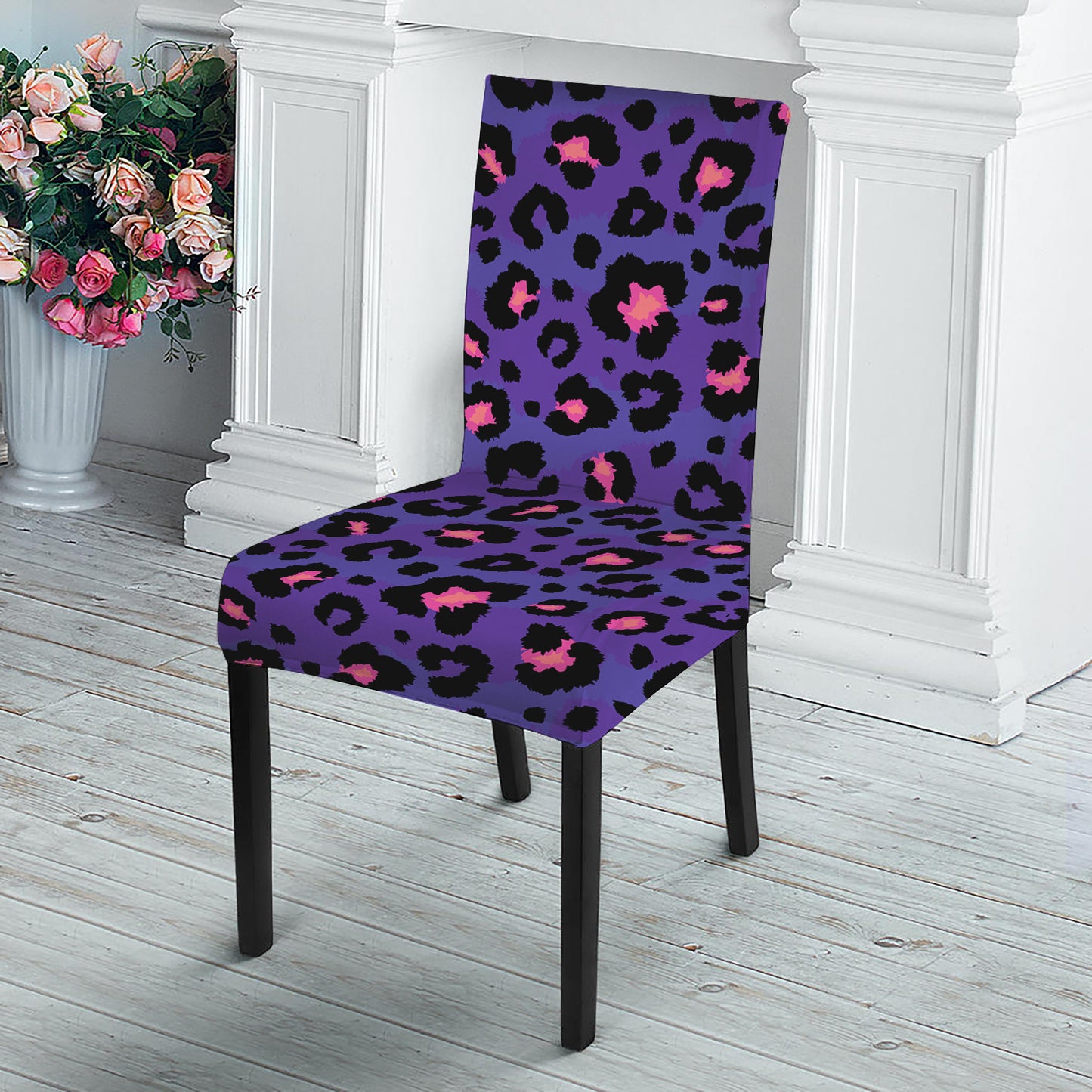 Purple And Pink Leopard Print Dining Chair Slipcover