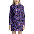 Purple And Pink Leopard Print Pullover Hoodie Dress