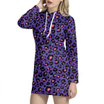 Purple And Pink Leopard Print Hoodie Dress