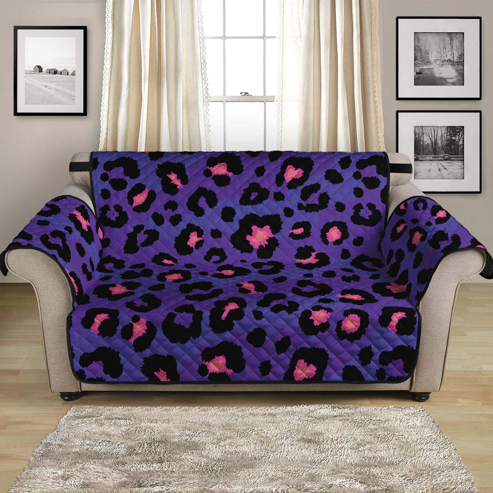 Purple And Pink Leopard Print Loveseat Protector