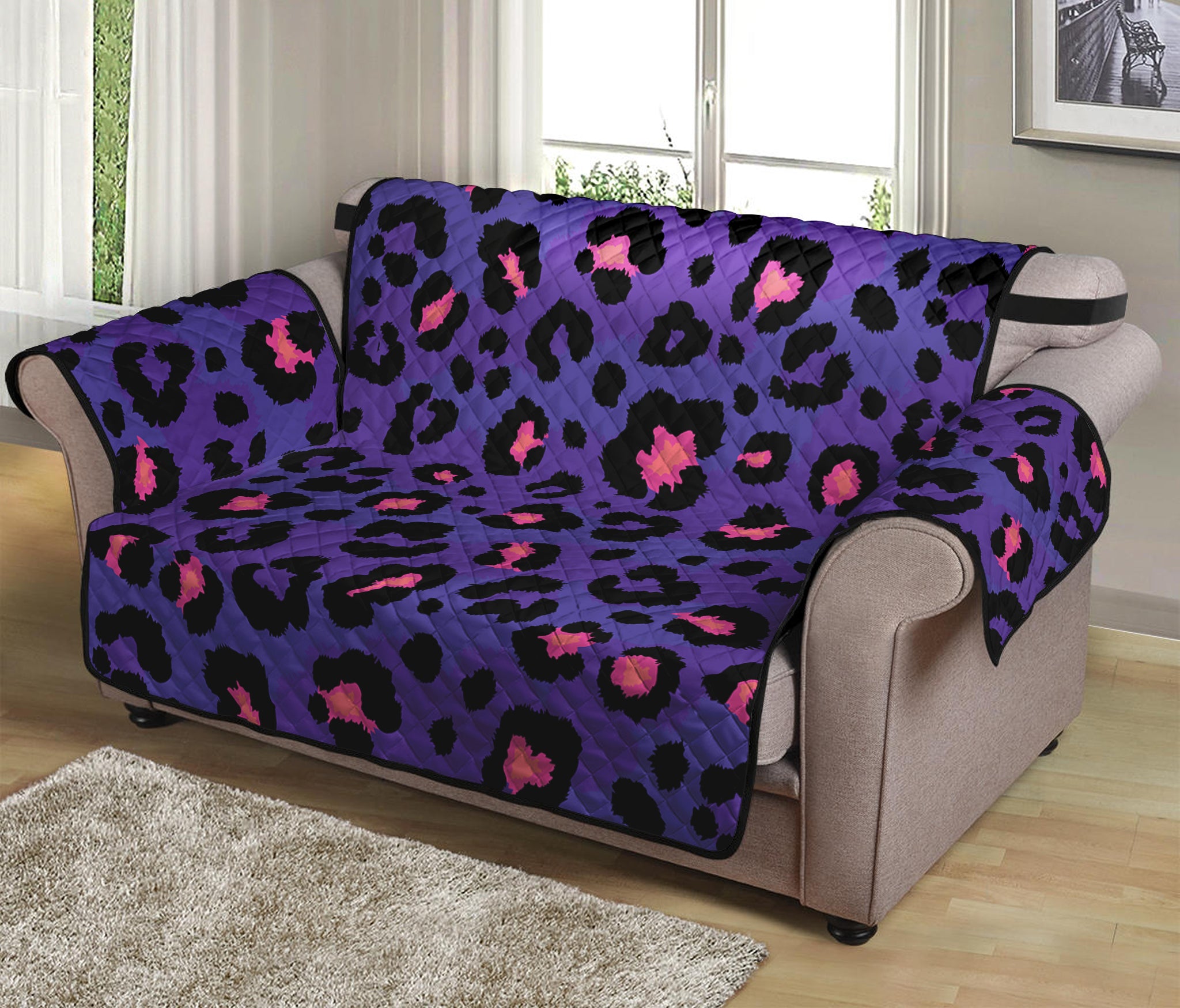 Purple And Pink Leopard Print Loveseat Protector