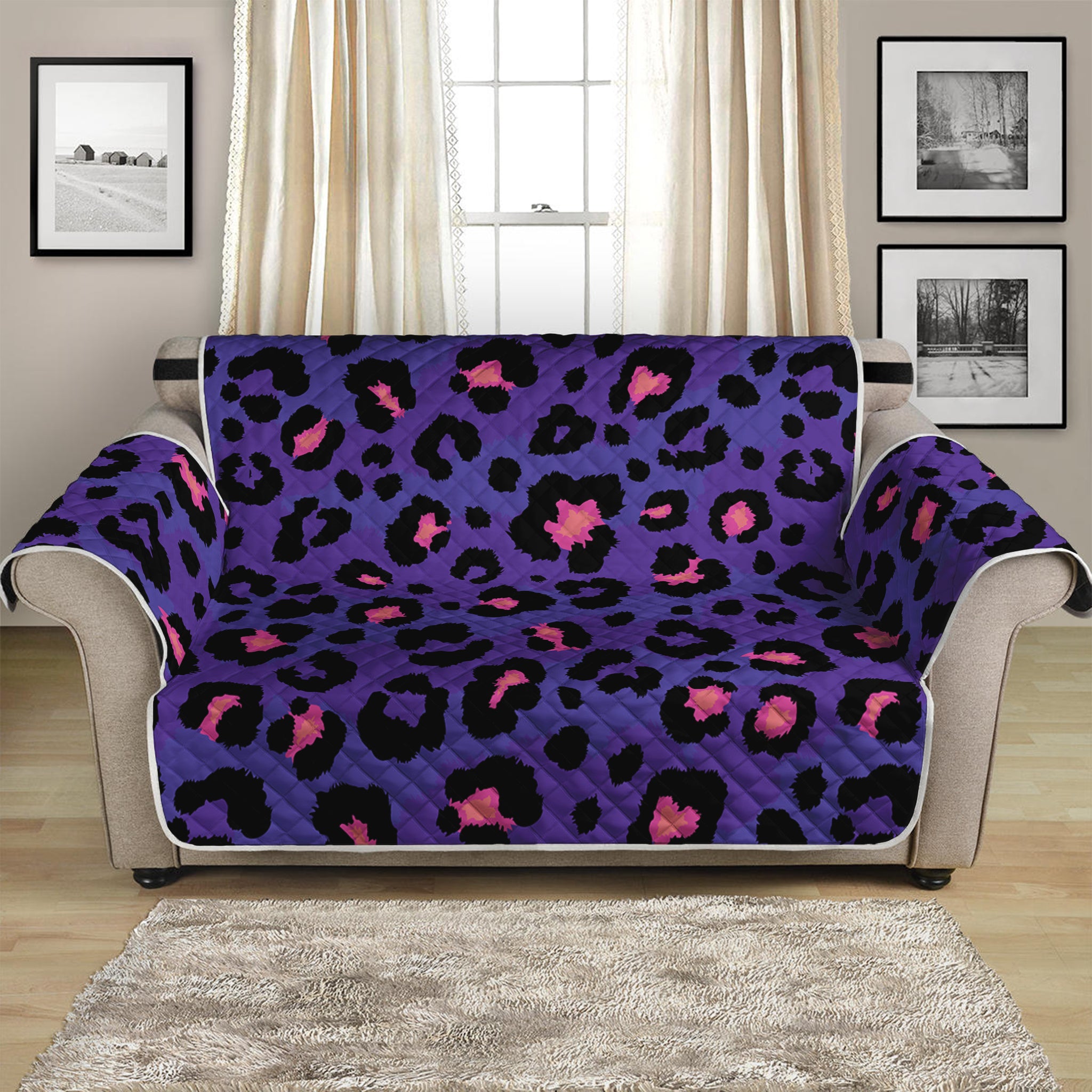 Purple And Pink Leopard Print Loveseat Protector