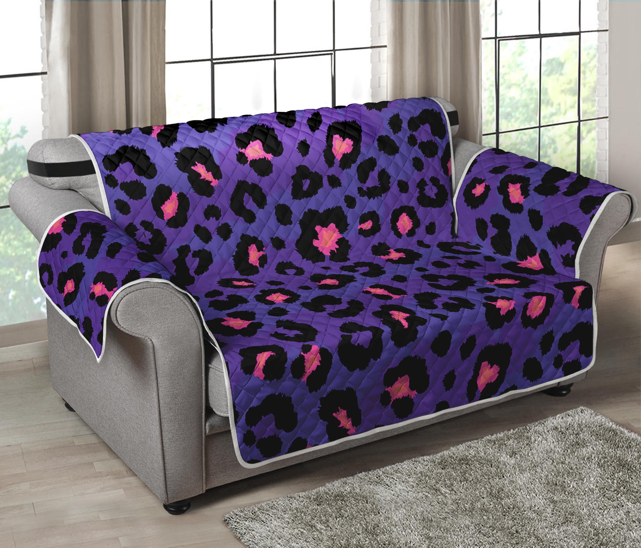 Purple And Pink Leopard Print Loveseat Protector