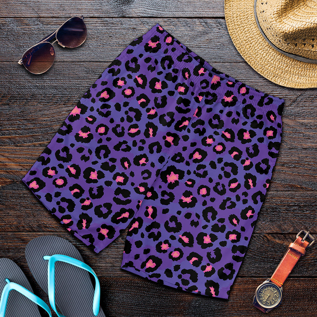 Purple And Pink Leopard Print Men's Shorts