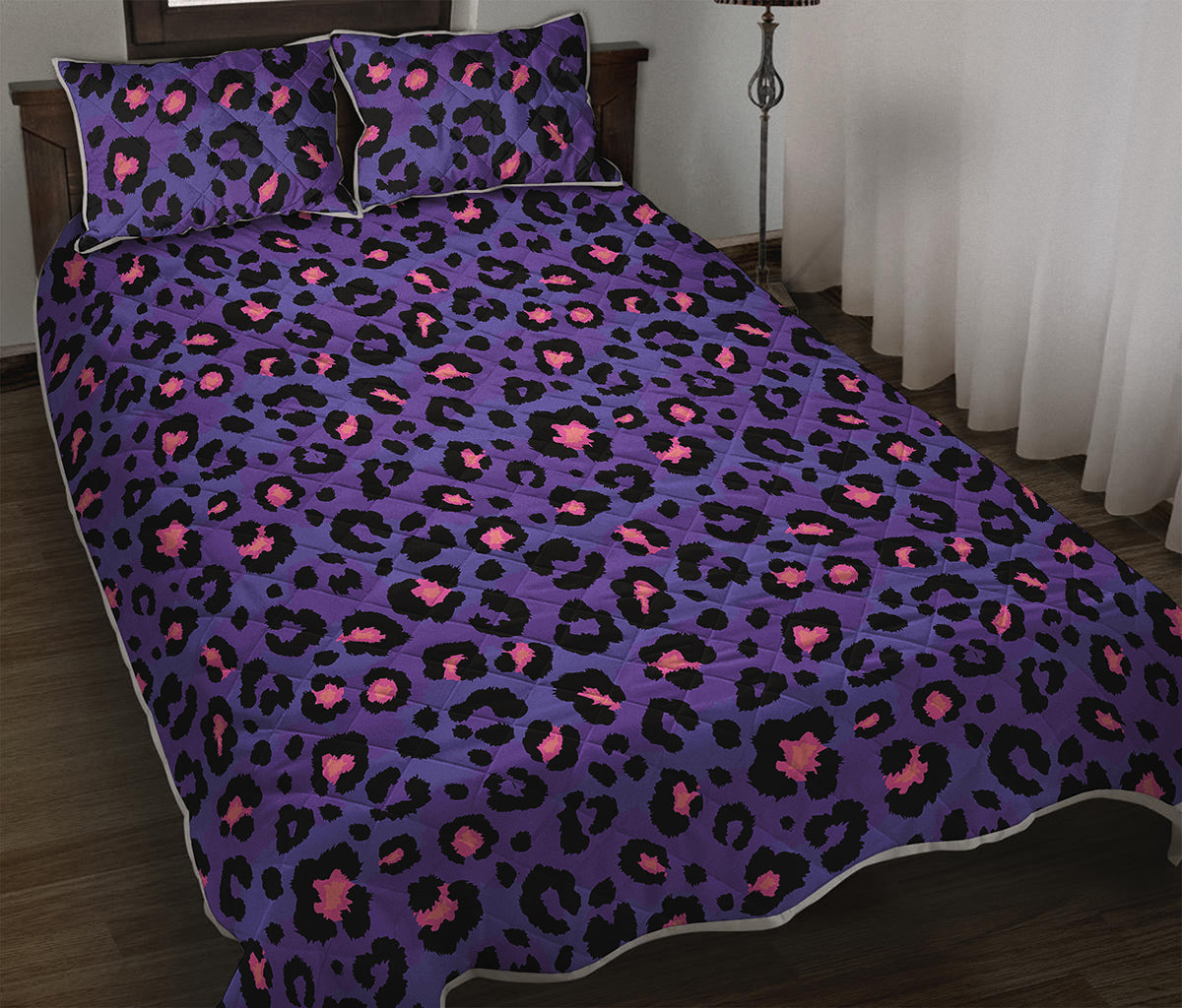 Purple And Pink Leopard Print Quilt Bed Set