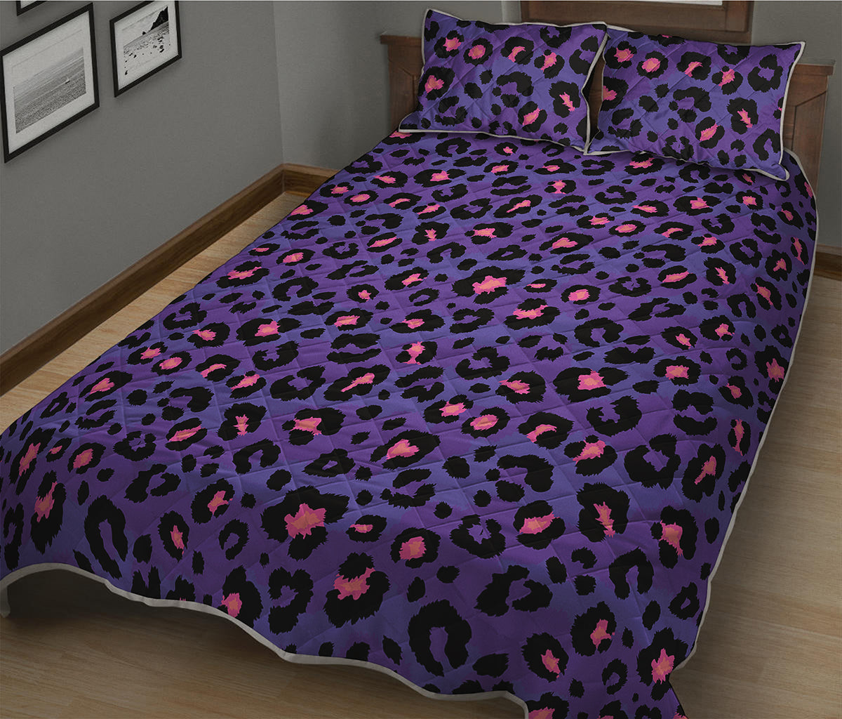 Purple And Pink Leopard Print Quilt Bed Set