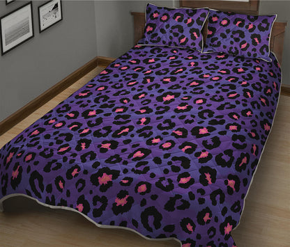 Purple And Pink Leopard Print Quilt Bed Set