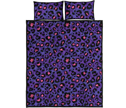 Purple And Pink Leopard Print Quilt Bed Set