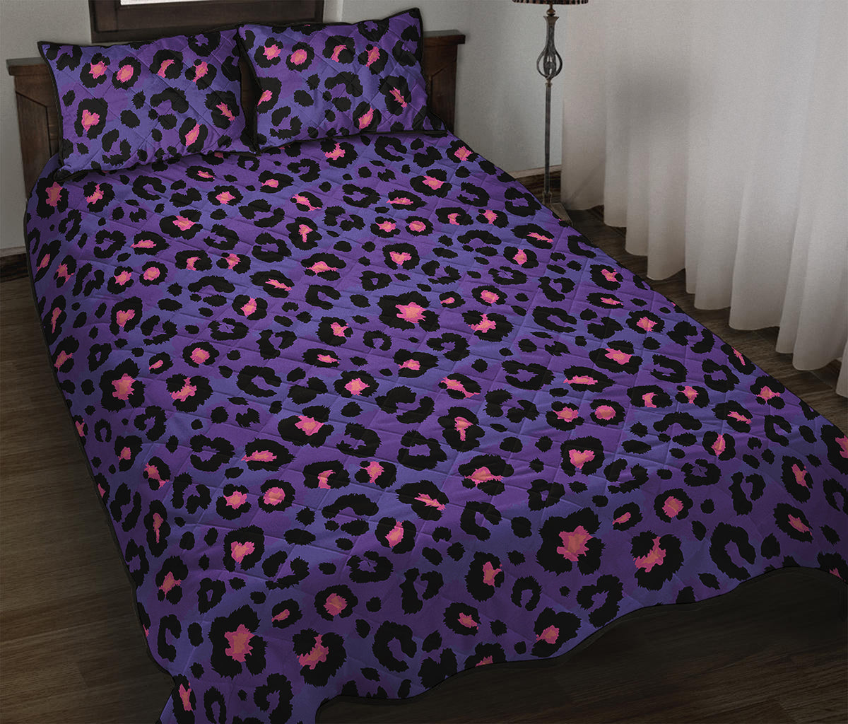 Purple And Pink Leopard Print Quilt Bed Set