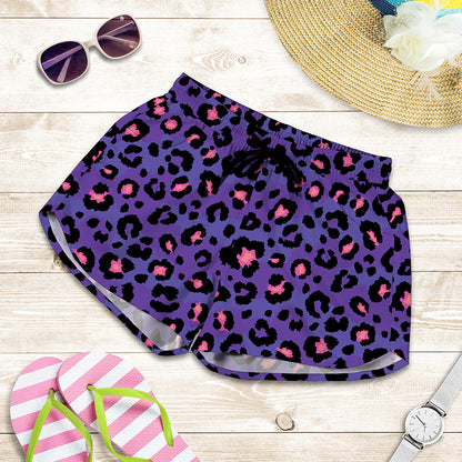 Purple And Pink Leopard Print Women's Shorts