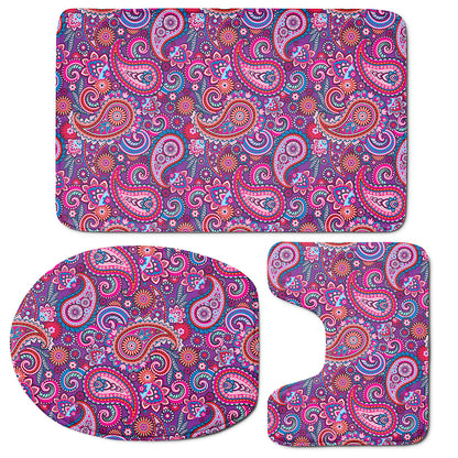 Purple And Pink Paisley Pattern Print 3 Piece Bath Mat Set