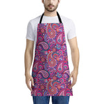 Purple And Pink Paisley Pattern Print Apron