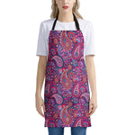 Purple And Pink Paisley Pattern Print Apron