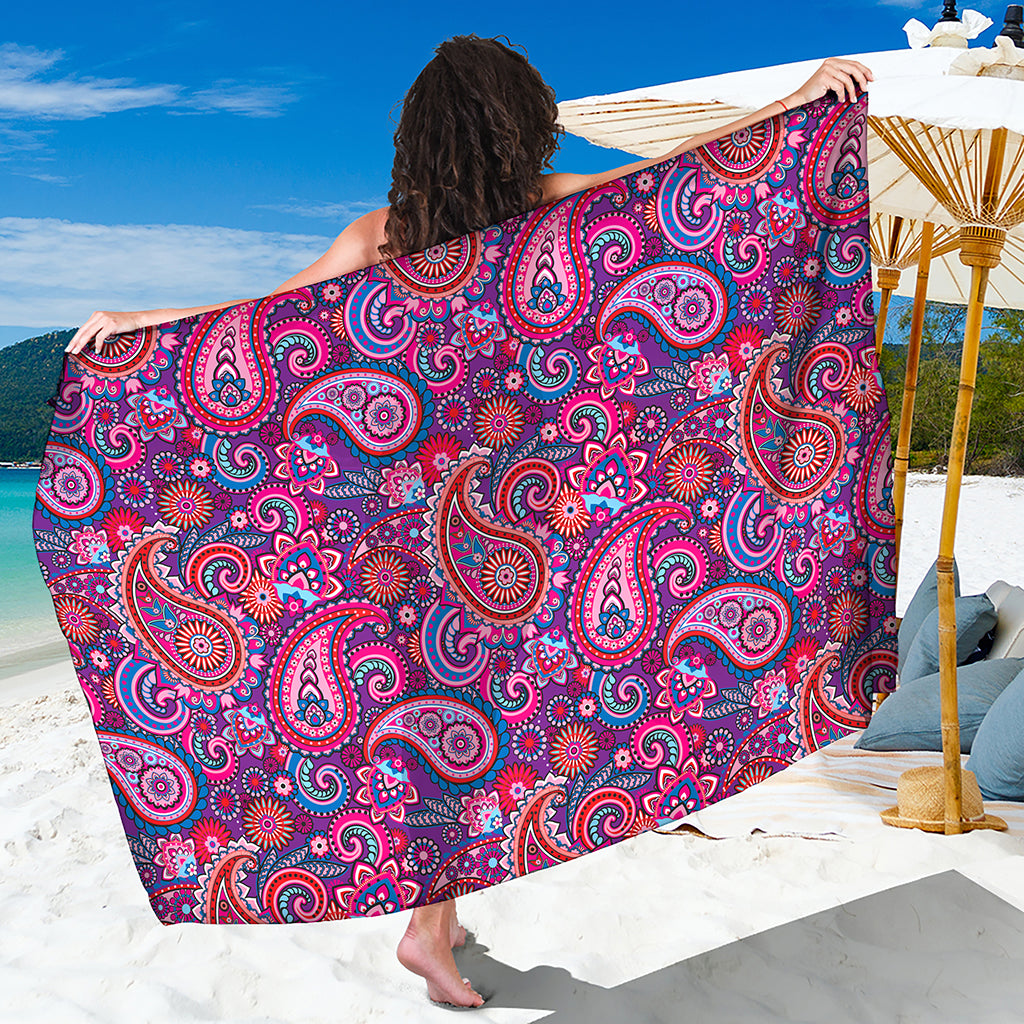 Purple And Pink Paisley Pattern Print Beach Sarong Wrap