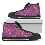 Purple And Pink Paisley Pattern Print Black High Top Shoes