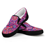 Purple And Pink Paisley Pattern Print Black Slip On Shoes