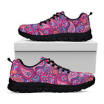 Purple And Pink Paisley Pattern Print Black Sneakers