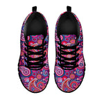 Purple And Pink Paisley Pattern Print Black Sneakers