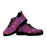 Purple And Pink Paisley Pattern Print Black Sneakers