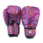 Purple And Pink Paisley Pattern Print Boxing Gloves