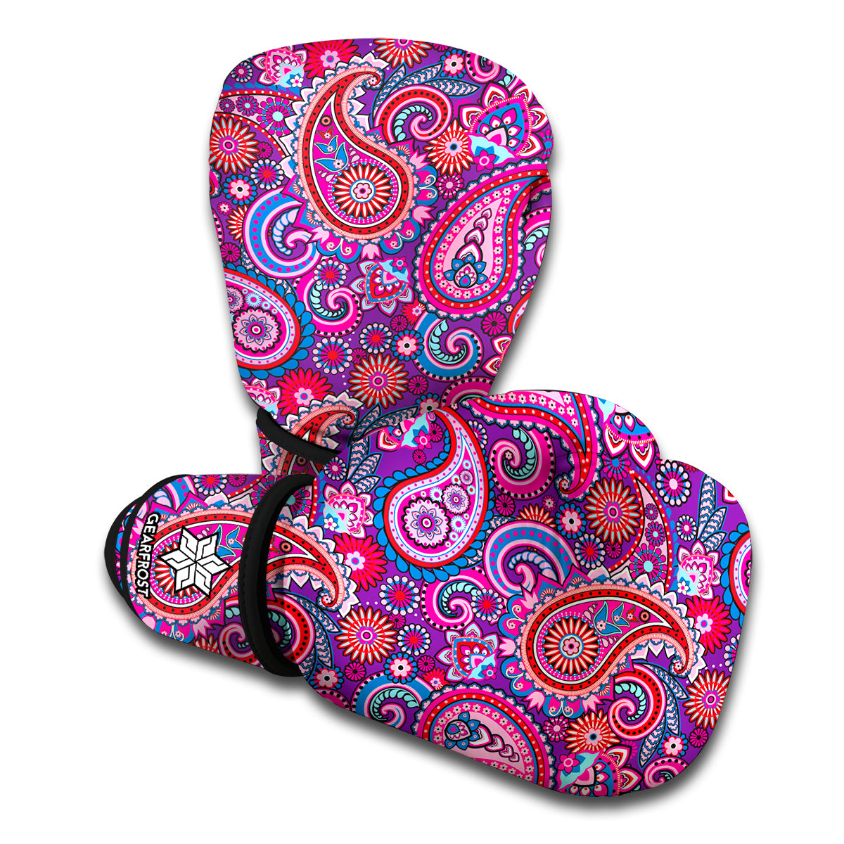 Purple And Pink Paisley Pattern Print Boxing Gloves