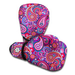 Purple And Pink Paisley Pattern Print Boxing Gloves