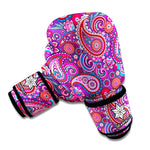 Purple And Pink Paisley Pattern Print Boxing Gloves