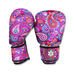 Purple And Pink Paisley Pattern Print Boxing Gloves