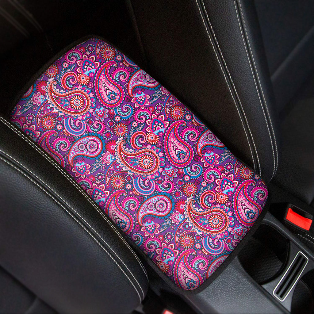 Purple And Pink Paisley Pattern Print Car Center Console Cover