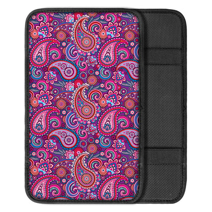 Purple And Pink Paisley Pattern Print Car Center Console Cover