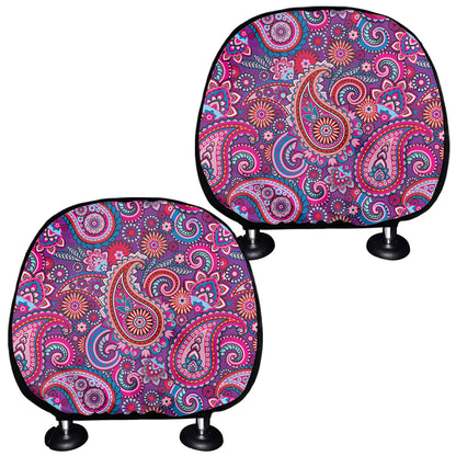 Purple And Pink Paisley Pattern Print Car Headrest Covers
