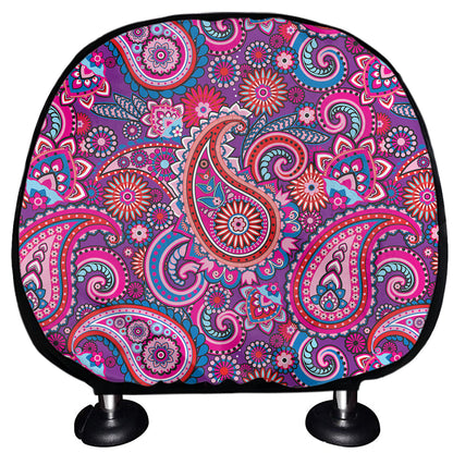 Purple And Pink Paisley Pattern Print Car Headrest Covers