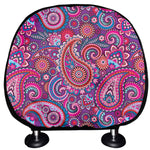 Purple And Pink Paisley Pattern Print Car Headrest Covers
