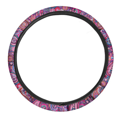 Purple And Pink Paisley Pattern Print Car Steering Wheel Cover