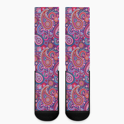 Purple And Pink Paisley Pattern Print Crew Socks