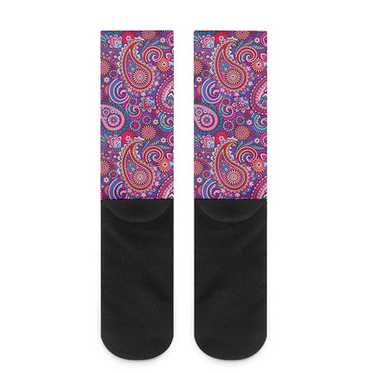 Purple And Pink Paisley Pattern Print Crew Socks