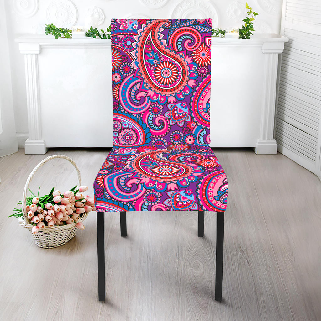 Purple And Pink Paisley Pattern Print Dining Chair Slipcover
