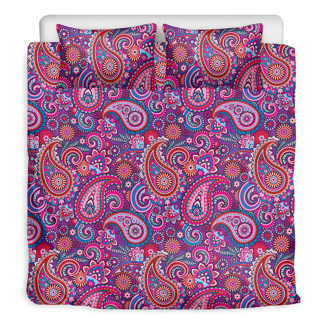 Purple And Pink Paisley Pattern Print Duvet Cover Bedding Set