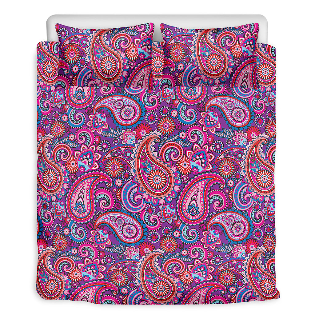 Purple And Pink Paisley Pattern Print Duvet Cover Bedding Set