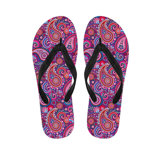 Purple And Pink Paisley Pattern Print Flip Flops