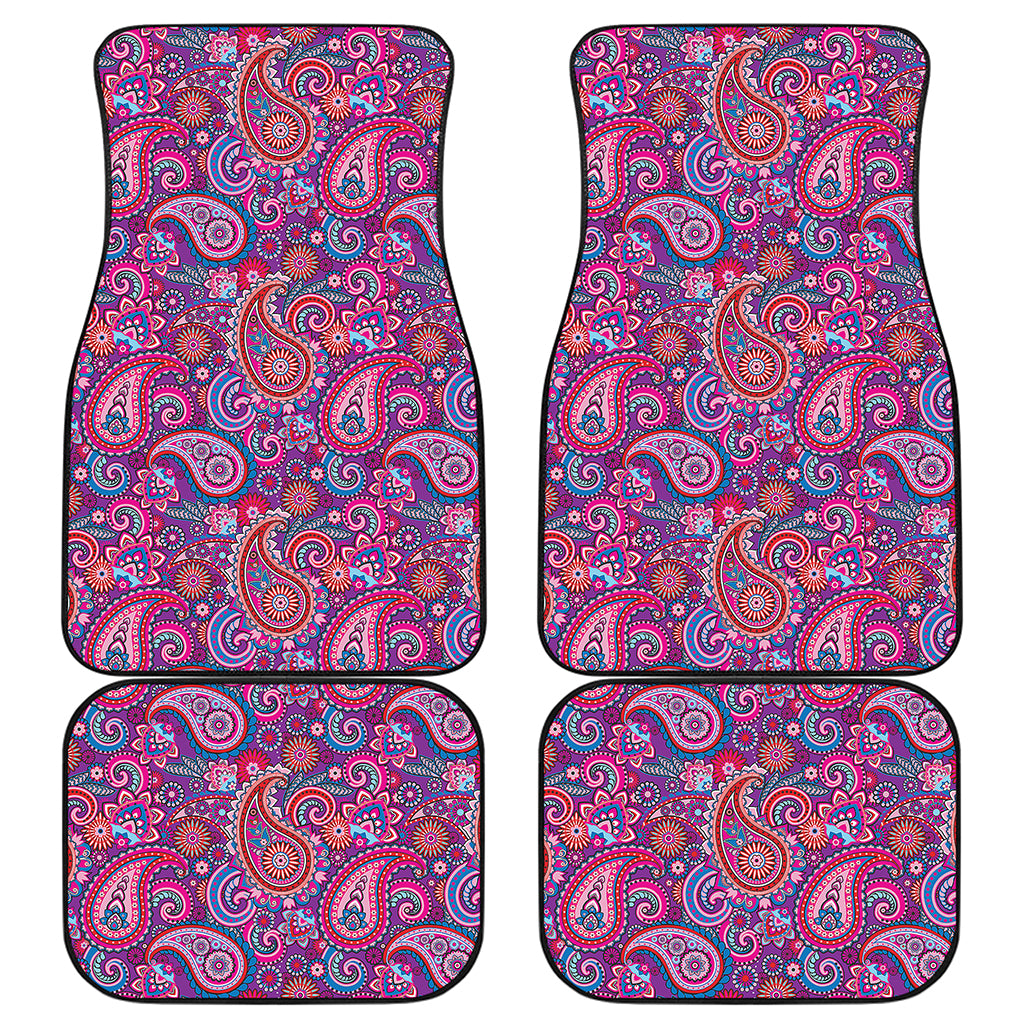Purple And Pink Paisley Pattern Print Front and Back Car Floor Mats