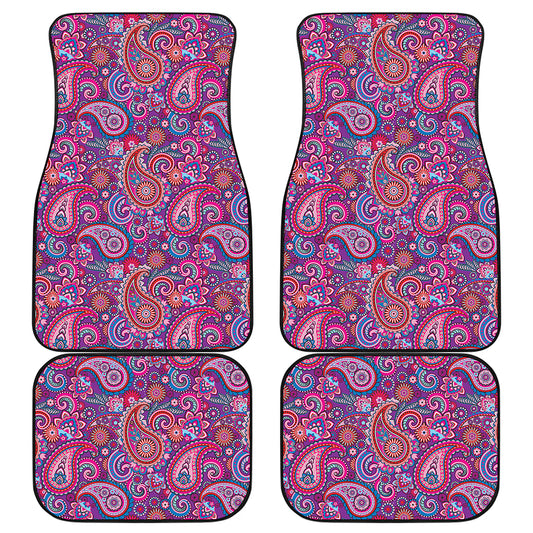 Purple And Pink Paisley Pattern Print Front and Back Car Floor Mats