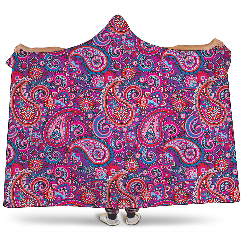 Purple And Pink Paisley Pattern Print Hooded Blanket