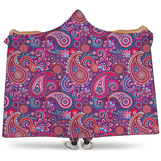 Purple And Pink Paisley Pattern Print Hooded Blanket