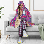 Purple And Pink Paisley Pattern Print Hooded Blanket
