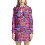 Purple And Pink Paisley Pattern Print Hoodie Dress