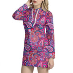 Purple And Pink Paisley Pattern Print Hoodie Dress