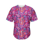 Purple And Pink Paisley Pattern Print Men's Baseball Jersey