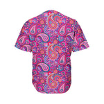 Purple And Pink Paisley Pattern Print Men's Baseball Jersey