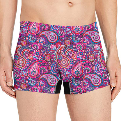 Purple And Pink Paisley Pattern Print Men's Boxer Briefs